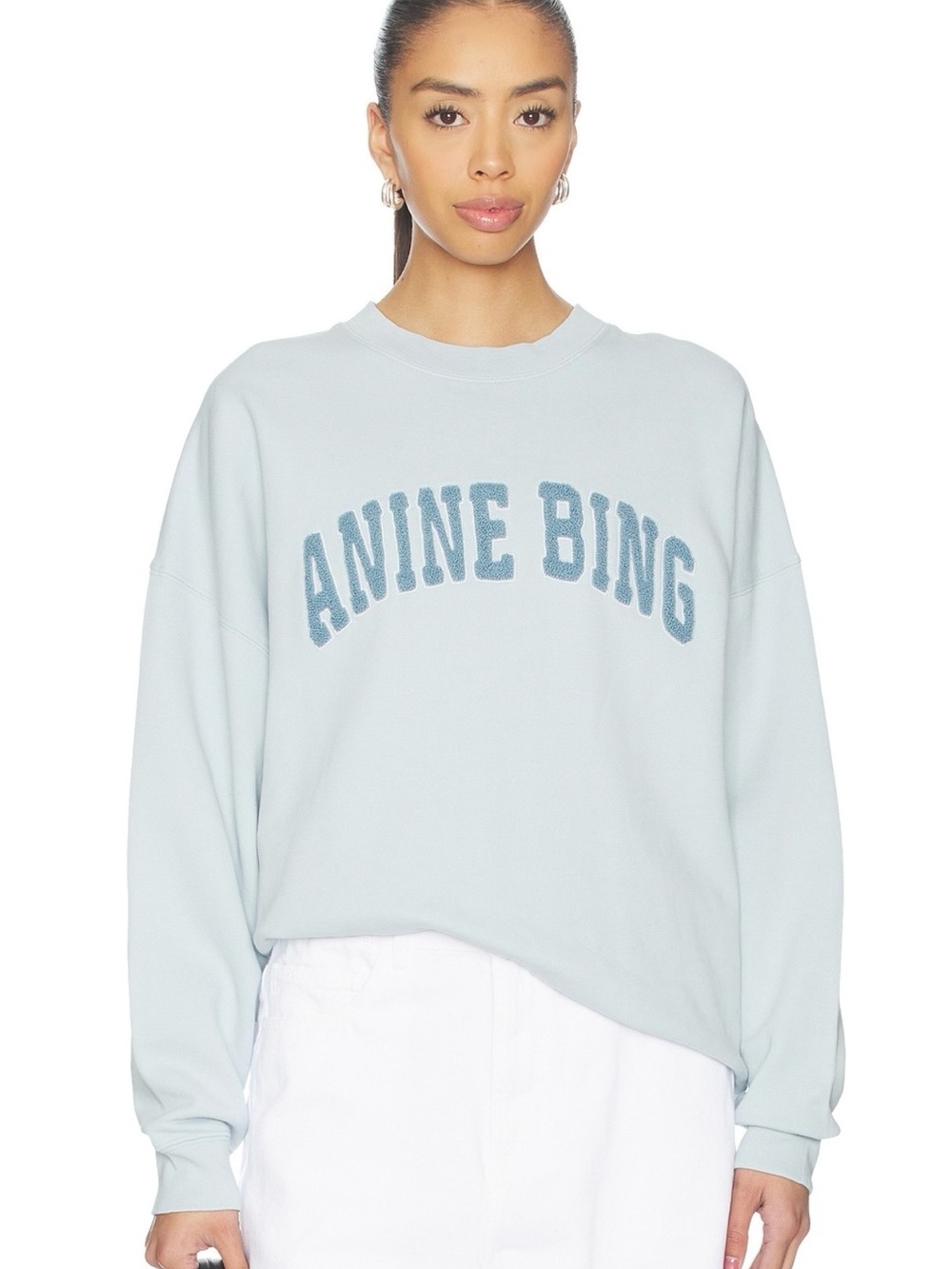 Anine Bing Pale Blue Logo Crewneck Sweatshirt